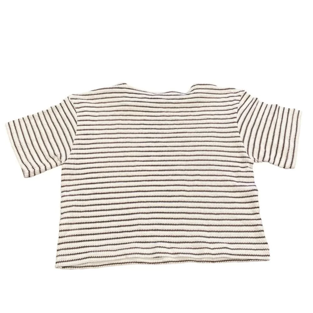 NWT Madewell Women's Sz XS Embroidered Boxy Knit Tee in Stripe Cream Brown NV988 - Picture 4 of 9